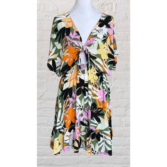 Cupshe Marlen Floral Ruffle Tie Front Mini Dress Sz M Summer Bohemian Hippie - Picture 3 of 10